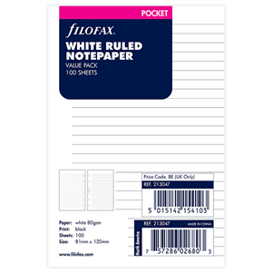 Filofax Pocket Diary 100 Ruled Sheets Refill